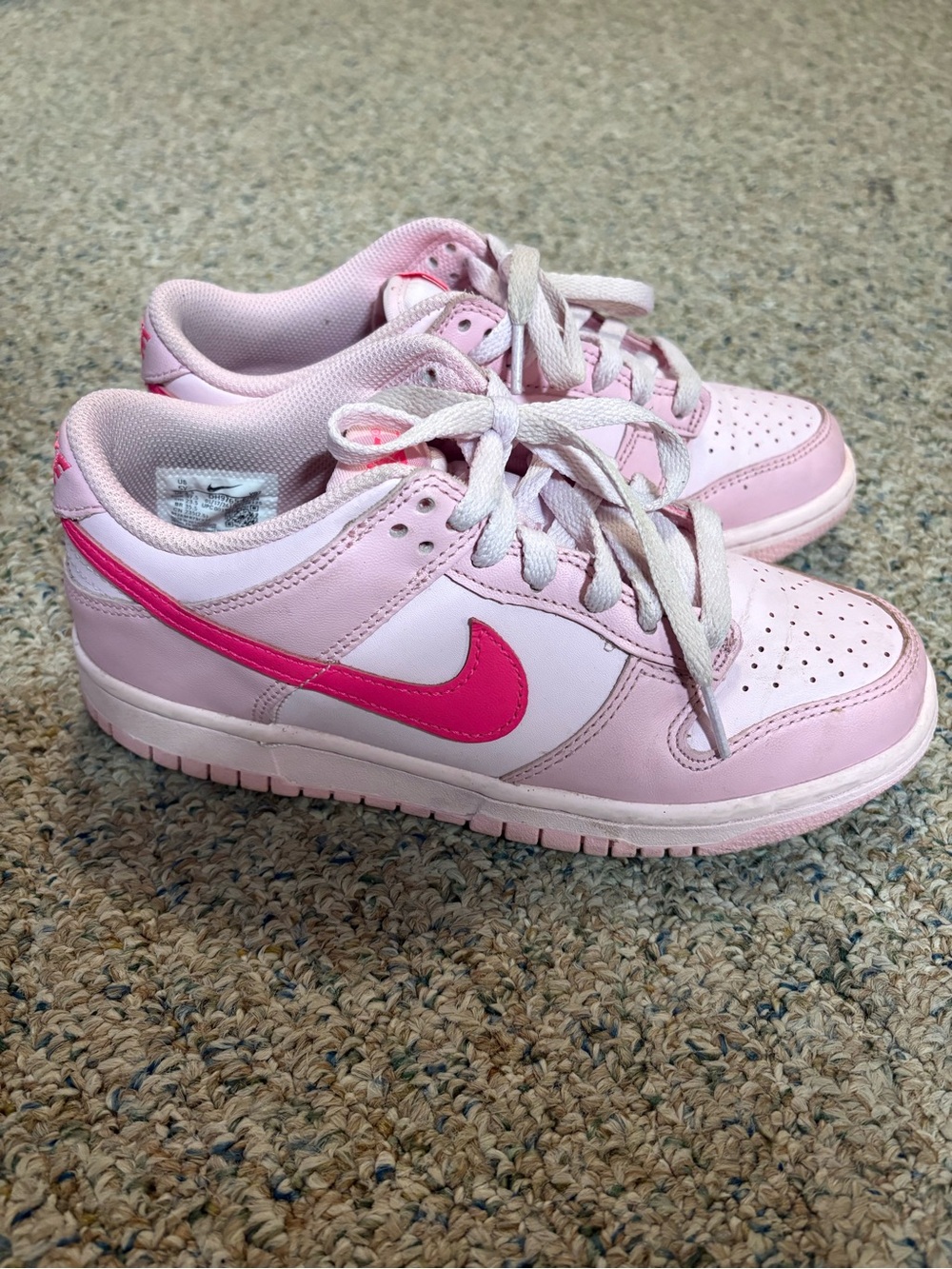 Nike Kids Pink Low-Top Sneakers with Hot Pink Swoosh